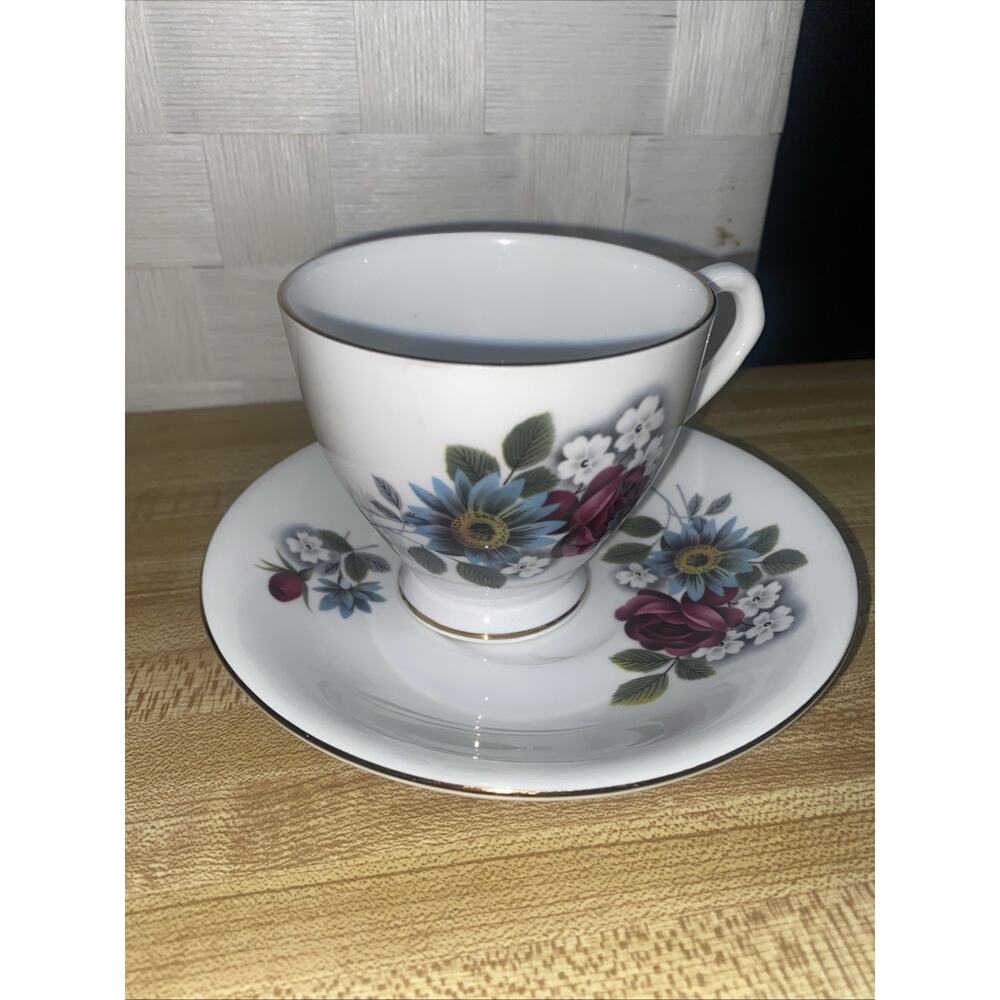 Vintage Elizabethan Fine Bone China Rose Flower England Tea Cup & Saucer Set